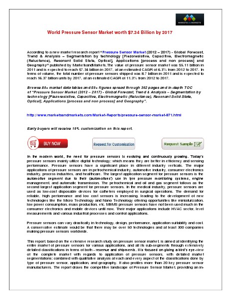 World Pressure Sensor Market worth $7.34 Billion by 2017 March 2014