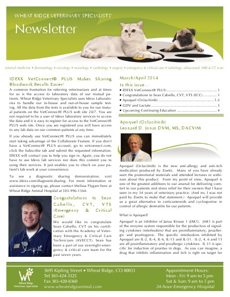 Wheat Ridge Animal Hospital Referral Newsletter March/April 2014