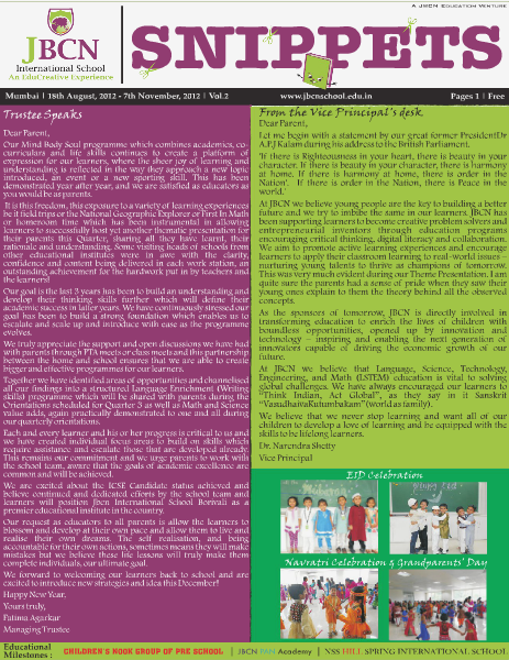 JBCN Newsletter-Snippets -Quarter 2 18th August, 2012 - 7th November, 2012