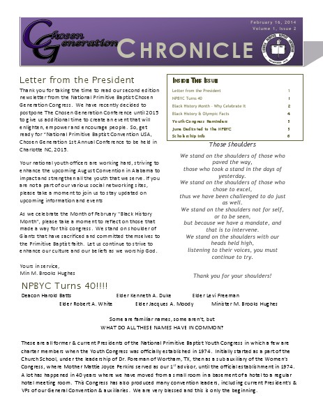 Chosen Generation Chronicle Feb. 2014