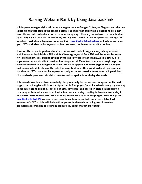 Raising Website Rank by Using Jasa backlink feb