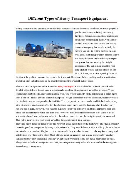 Different Types of Heavy Transport Equipment 1