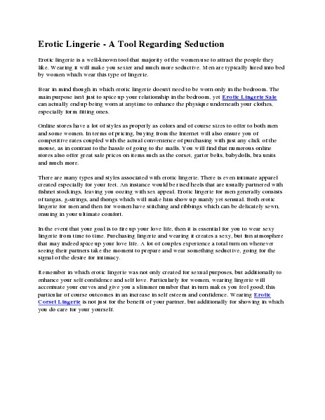 Erotic Lingerie - A Tool Regarding  Seduction 1