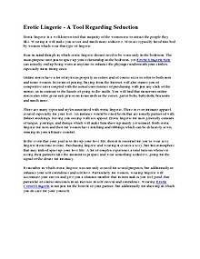 Erotic Lingerie - A Tool Regarding  Seduction