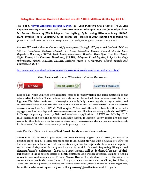 Adaptive Cruise Control Market going to be worth 108.6 Million Units by 2018. march 2014