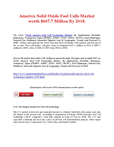 America Solid Oxide Fuel Cells Market worth $667.7 Million By 2018. March 2014