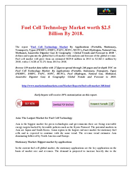 Fuel Cell Technology Market would be worth $2.5 Billion By 2018. April 2014