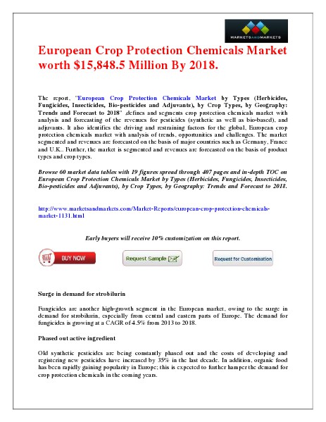 European Crop Protection Chemicals Market worth $15,848.5 Million By 2018. May 2014