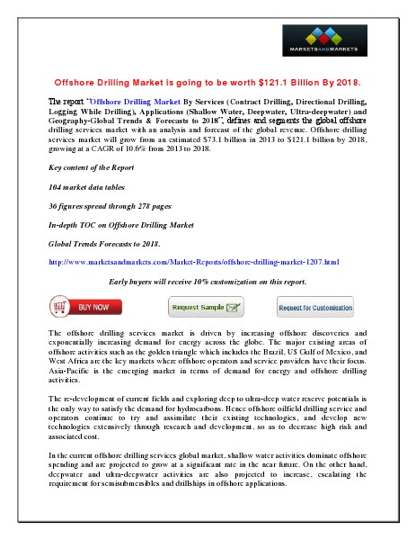 Offshore Drilling Market is going to be worth $121.1 Billion By 2018. July 2014