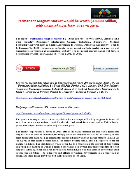 Permanent Magnet Market would be worth $18,800 Million, with CAGR of Nov 2014