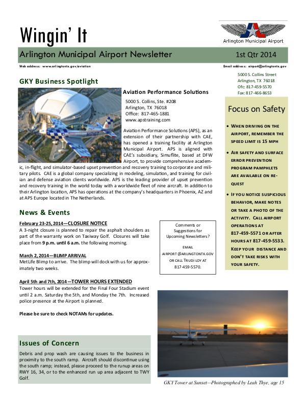 Wingin' It - Arlington Municipal Airport Newsletter Wingin' It - Issue 1 - December 2013