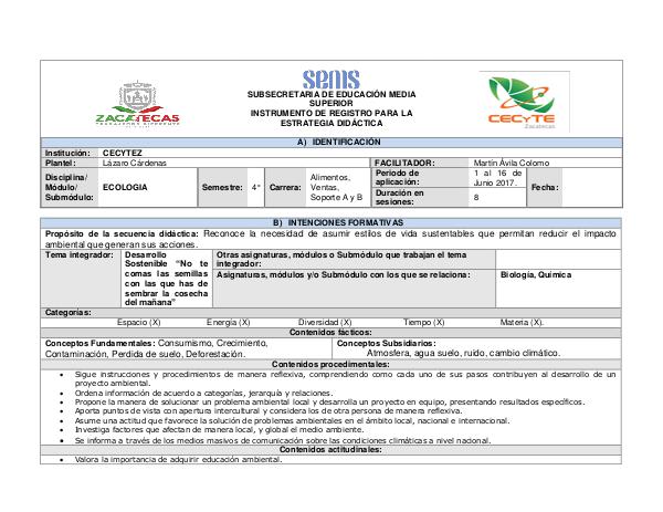 Estrategia Didáctica 5 Ecologia Estrategia didactica 5 Ecologia ene 2017