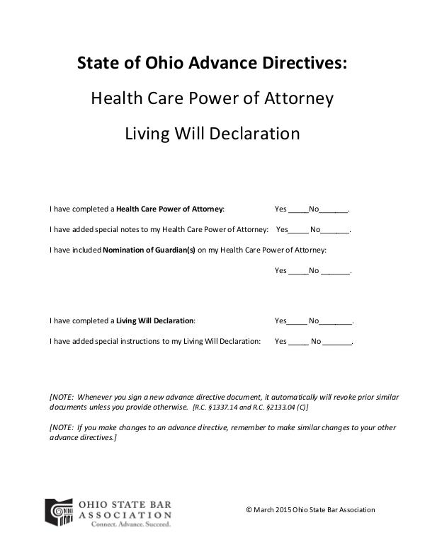 Advance Directives State of Ohio Forms