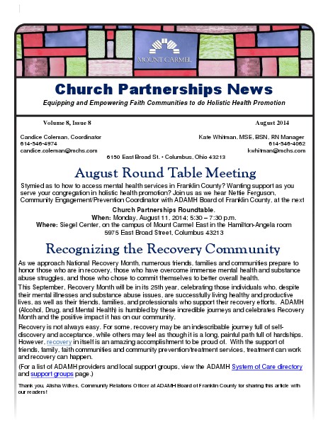 Church Partnership Newsletter August 2014