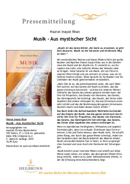 Verlag Heilbronn - Pressemitteilungen Musik - Aus mystischer Sicht von Hazrat I. Khan