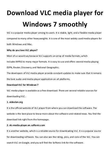 Download VLC media player for Windows 7 smoothly