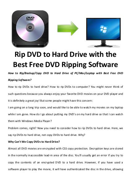 Multimedia Software Rip dvd to hard drive