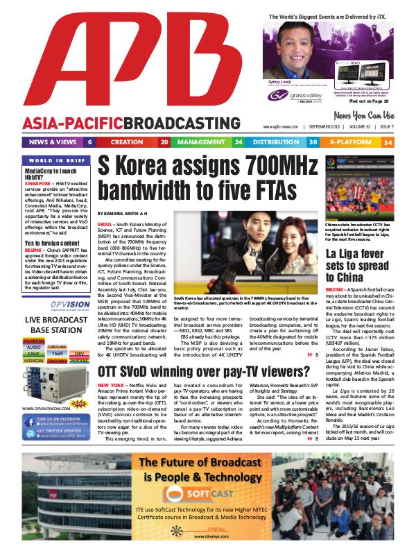 Asia-Pacific Broadcasting (APB) September 2015 Volume 32, Issue 7