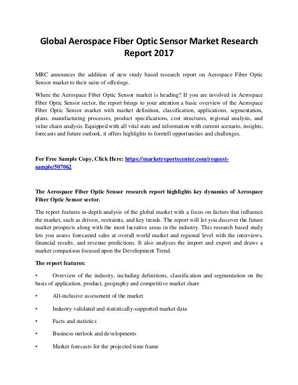 Market Reports Aerospace Fiber Optic Sensor