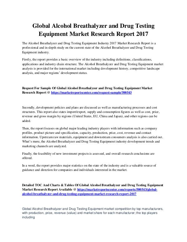 Market Reports Alcohol Breathalyzer & Drug Testing Equip. Market