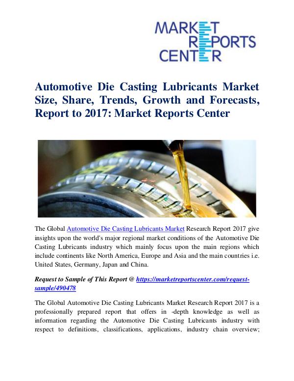 Market Research Reports Automotive Die Casting Lubricants Market