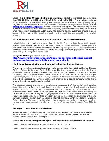 Hip and Knee Orthopedic Surgical Implants Market Forecasts to 2021 Aug. 2016