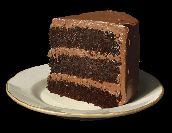 A slice of rich multi-layered chocolate cake