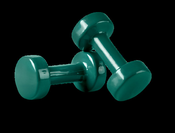 A pair of green dumbbells