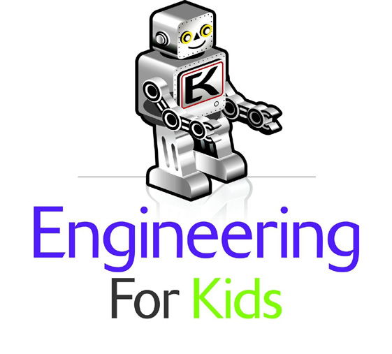 Engineering For Kids logo featuring a small robot character
