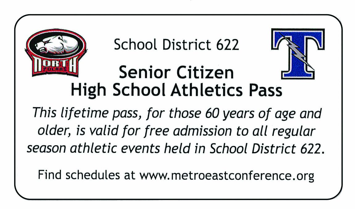 Sample card for the School District 622 Senior Citizen High School Athletics Pass