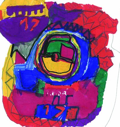 A child's drawing of a large tree with autumn leaves and the text 'I LOVE Fall'.