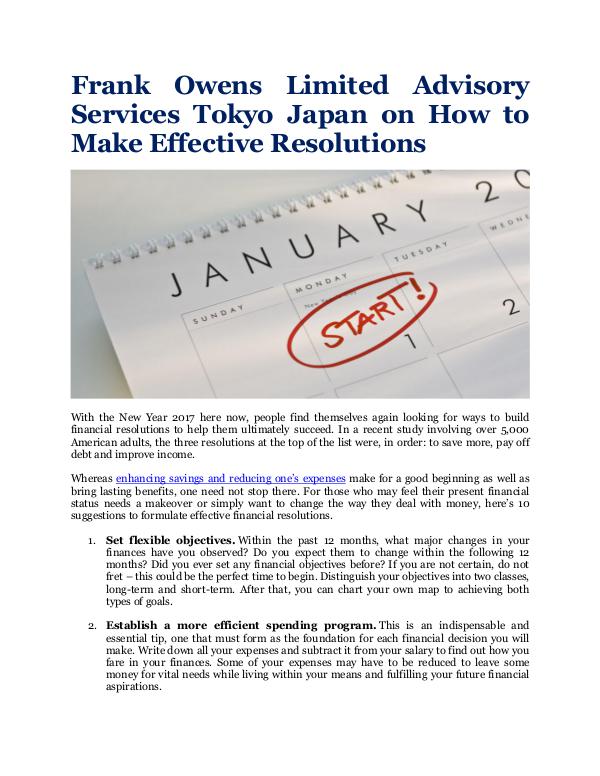 Frank Owens Limited Advisory Services Tokyo Japan How to Make Effective Resolutions