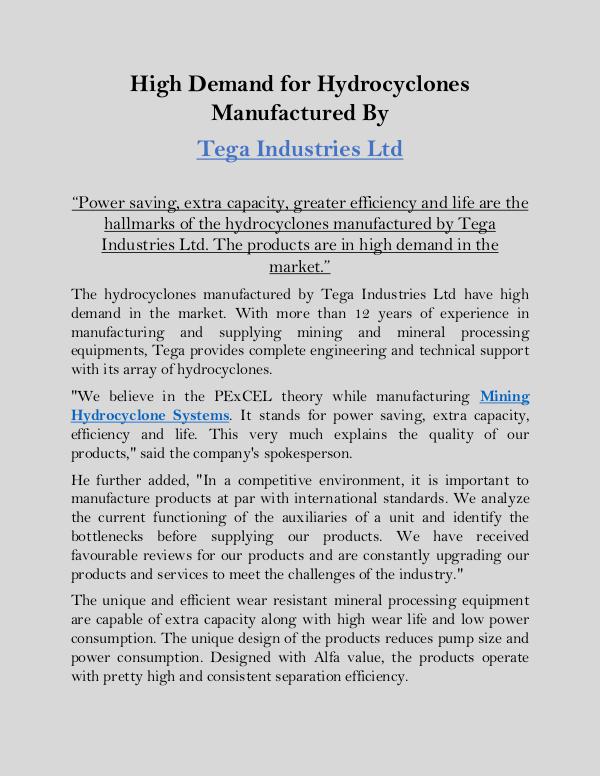 High Demand for Hydrocyclones Manufactured by Tega Industries Ltd High_Demand_for_Hydrocyclones_Manufactured_by_Tega