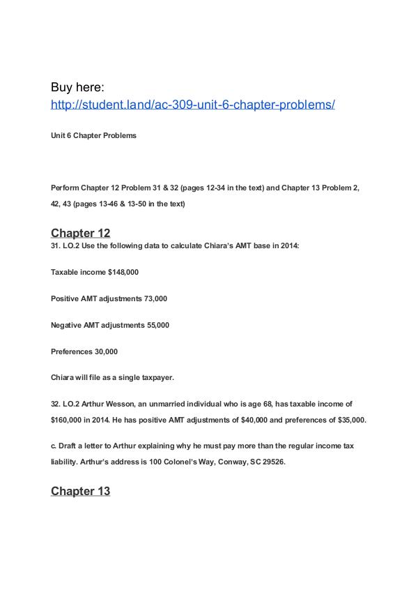 AC 309 Unit 6 Chapter Problems Park University