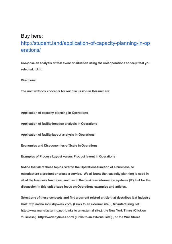 Application of capacity planning in Operations Park University