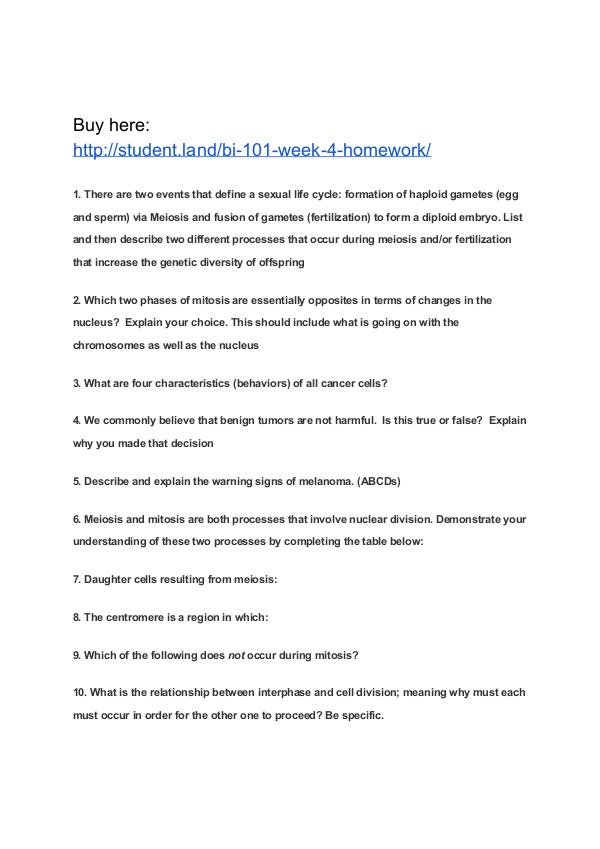 BI 101 Week 4 Homework Park University