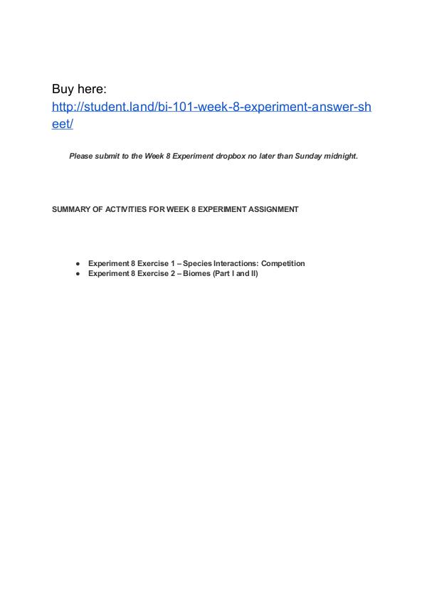 BI 101 Week 8 Experiment Answer Sheet Park University