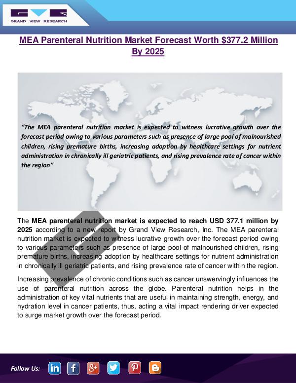 MEA Parenteral Nutrition Market Size Worth $377.2 Million By 2025 MEA Parenteral Nutrition Market