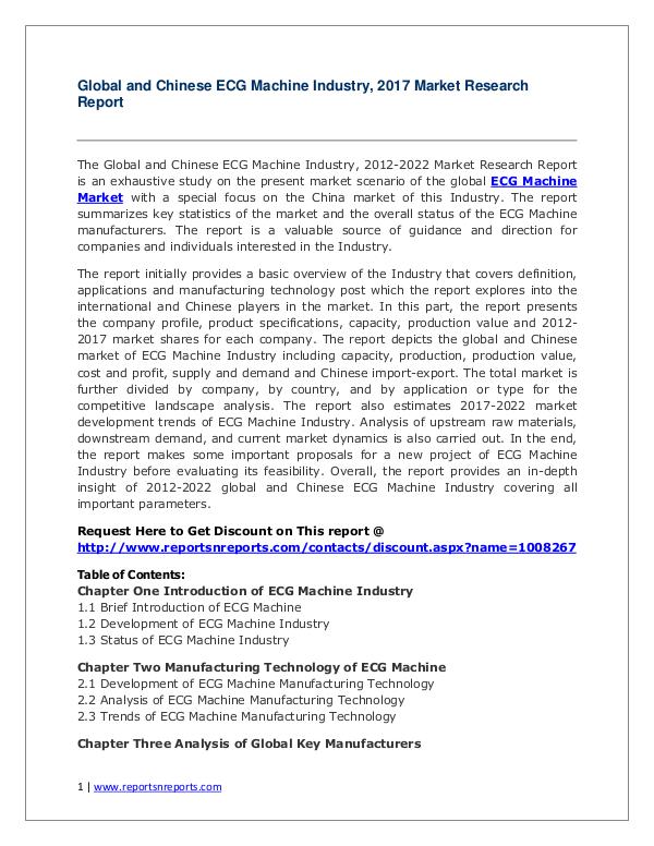 ECG Machine Industry for Global and Chinese Markets Forecast to 2022 Global and Chinese ECG Machine Industry, 2017 Mark