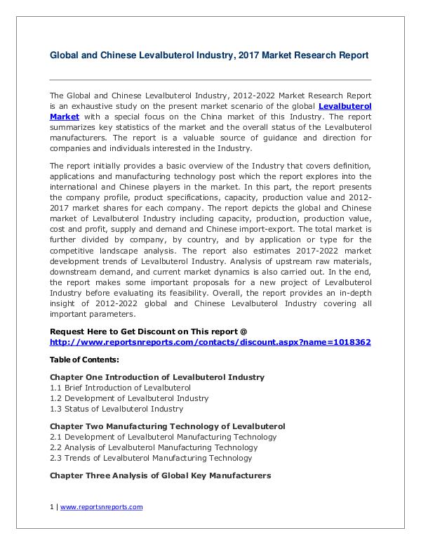 Levalbuterol Industry Global and Chinese Analysis for 2012-2022 Levalbuterol Market 2012-2022 Analysis, Trends and