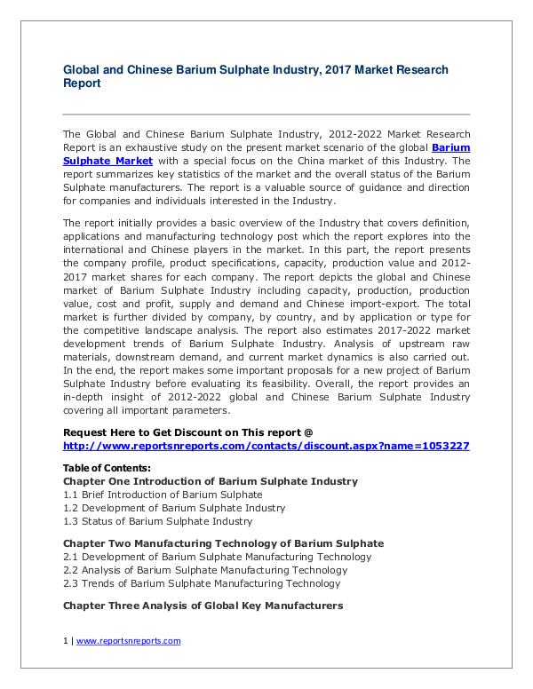 Global Barium Sulphate Industry with a focus on the Chinese Market Global Barium Sulphate Industry Analyzed