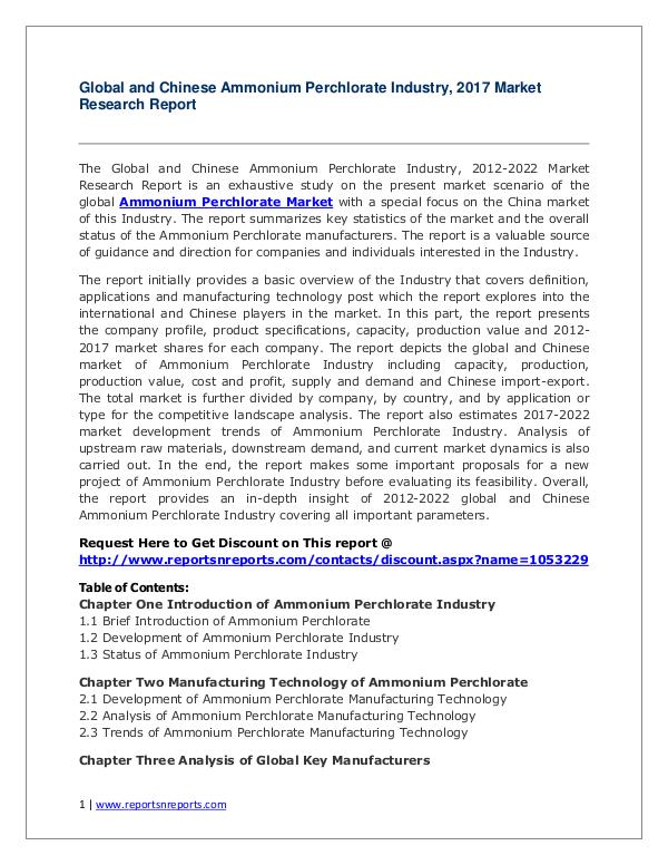 Ammonium Perchlorate Market Trends and 2022 Forecasts for Manufacture Global Ammonium Perchlorate Industry with a focus