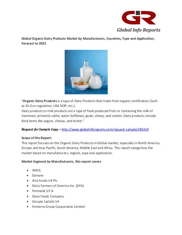Organic Dairy Products Market by Manufacturers, Countries, Type Organic Dairy Products Market