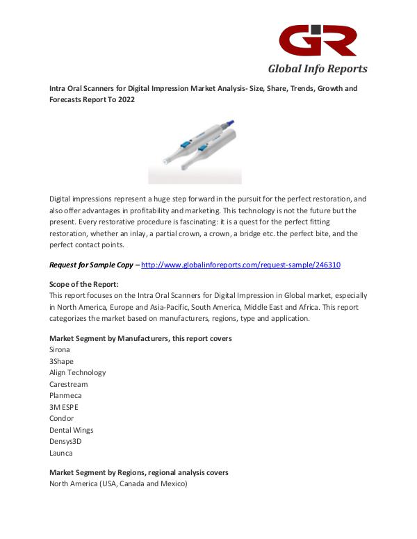 Intra Oral Scanners for Digital Impression Market Size, Analysis Intra Oral Scanners for Digital Impression