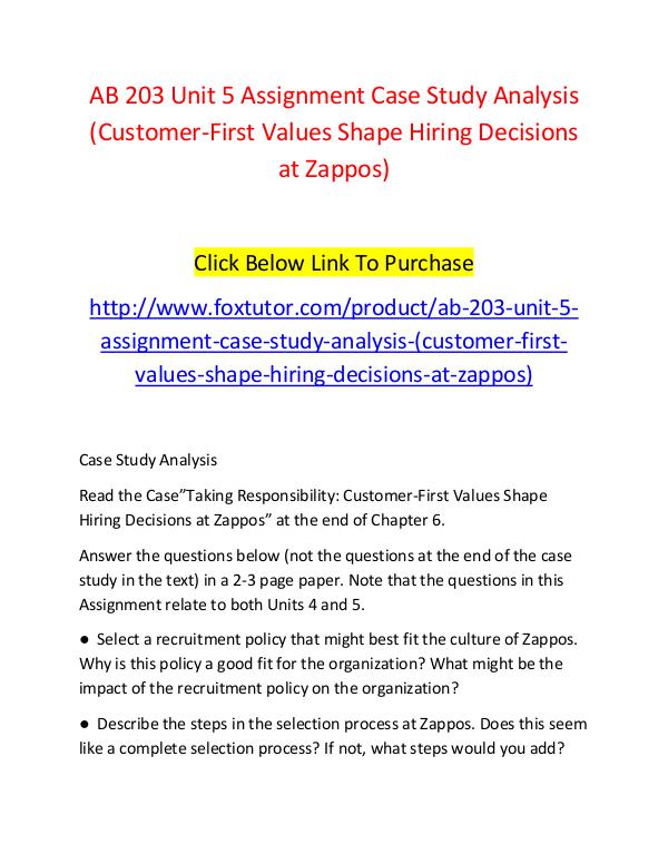 AB 203 Unit 5 Assignment Case Study Analysis (Customer-First Values S AB 203 Unit 5 Assignment Case Study Analysis (Cust