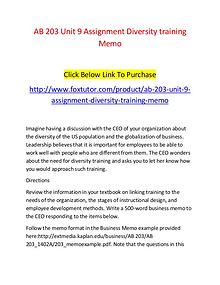 AB 203 Unit 9 Assignment Diversity training Memo - www.foxtutor.com