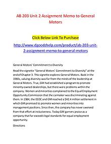 AB 203 Unit 2 Assignment Memo to General Motors-Dgoodzhelp.com