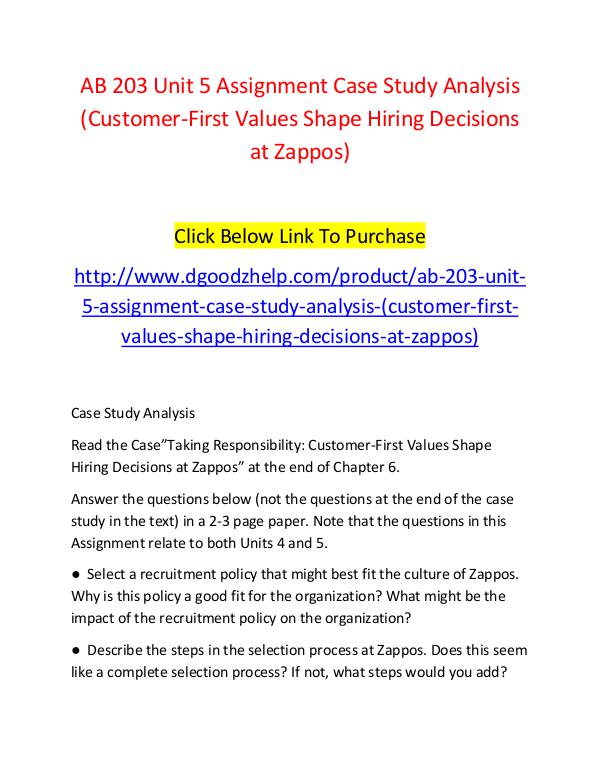 AB 203 Unit 5 Assignment Case Study Analysis (Customer-First Values S AB 203 Unit 5 Assignment Case Study Analysis (Cust