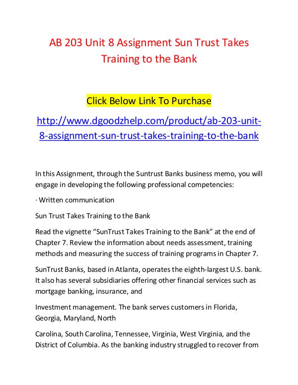 AB 203 Unit 8 Assignment Sun Trust Takes Training to the Bank-Dgoodzh AB 203 Unit 8 Assignment Sun Trust Takes Training