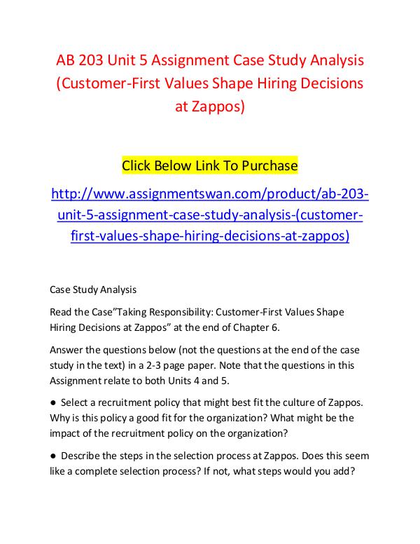 AB 203 Unit 5 Assignment Case Study Analysis (Customer-First Values S AB 203 Unit 5 Assignment Case Study Analysis (Cust